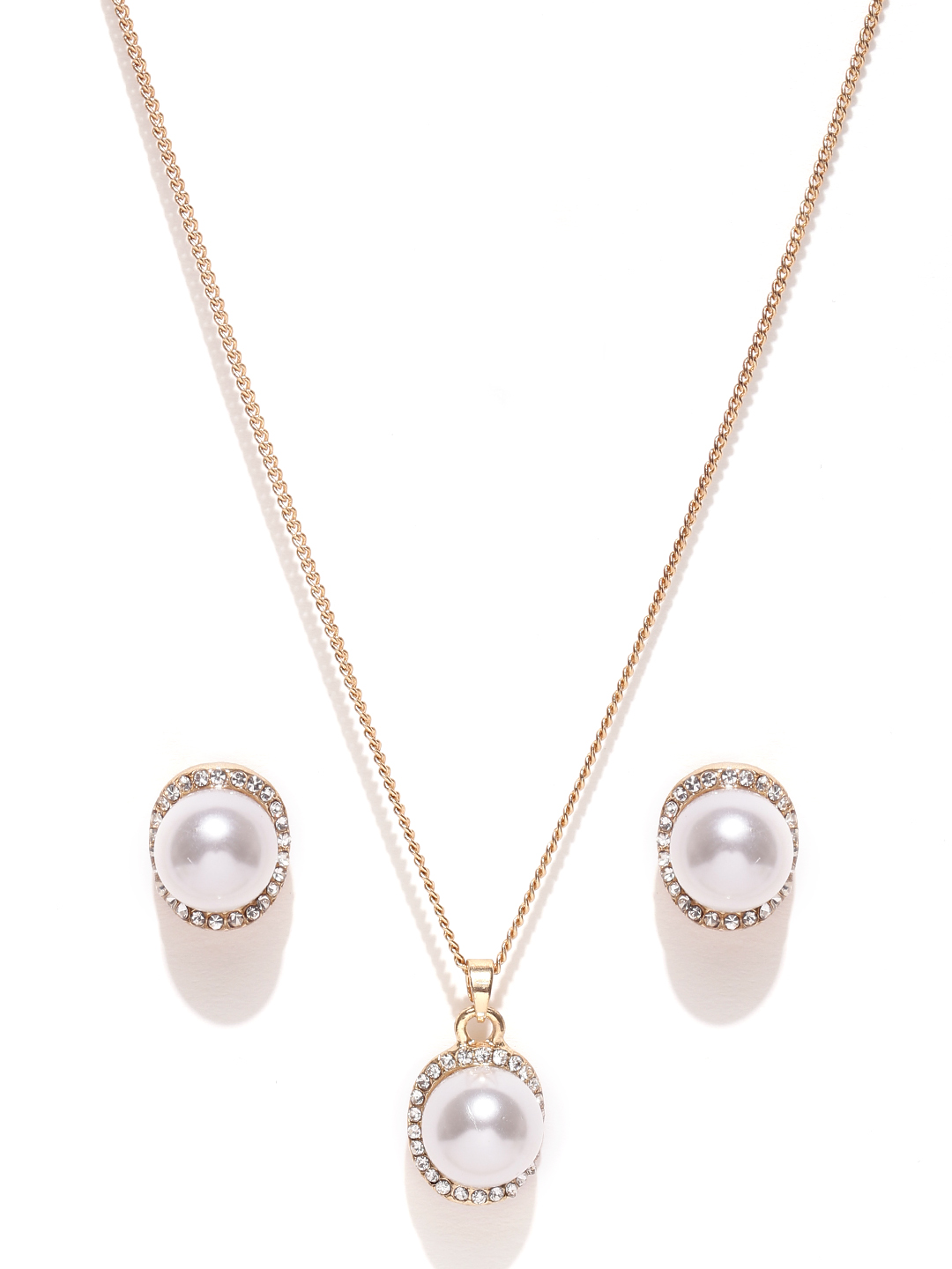 YouBella Gold-Toned  Off-White Stone-Studded Beaded Jewellery Set